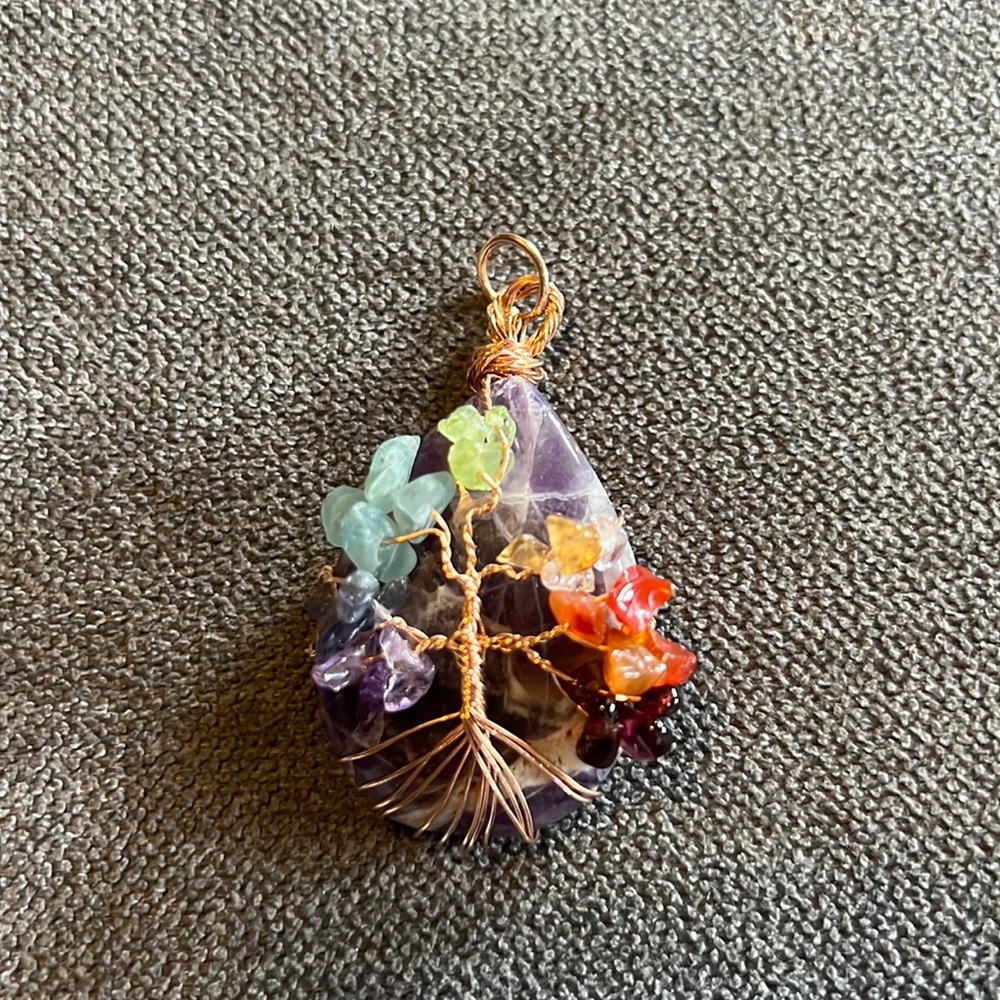 Pear shaped Amethyst Tree of Life Pendant